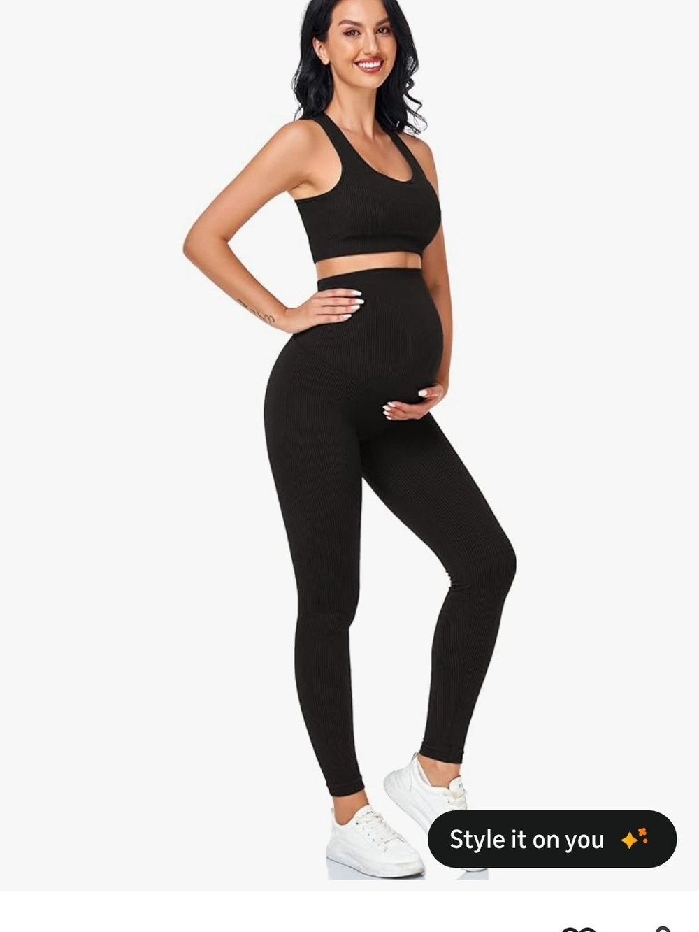 Maternity Ribbed High-Waist Leggings and Crop Tank Sets (3 Sets)